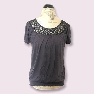 Dark Purple Grey Lacy Loose T-shirt